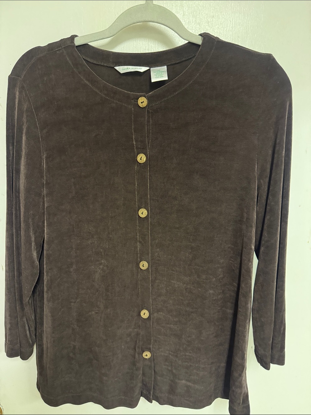Laura Ashley Chocolate Brown Button-Front Women's Top